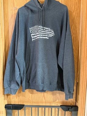 Gildan Charcoal Pullover Hoodie with White Flag Graphic